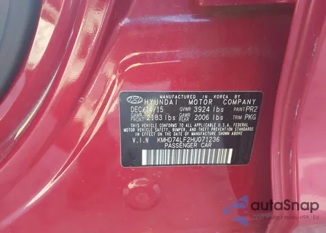 2017 Hyundai Elantra Se из США, поврежденный, VIN KMHD74LF2HU071236